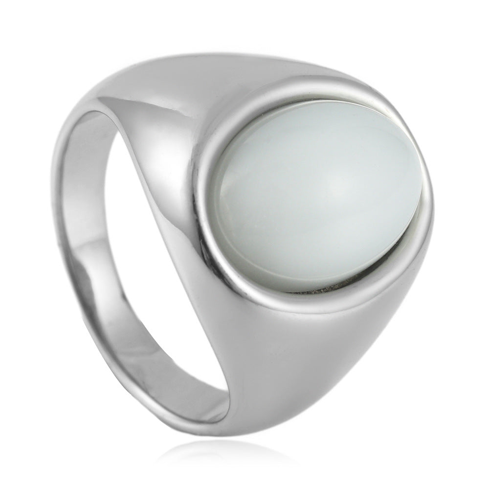 Planderful Titanium Steel Multi Color Stone Ring For Men And Unisex Punk Retro Statement Jewelry