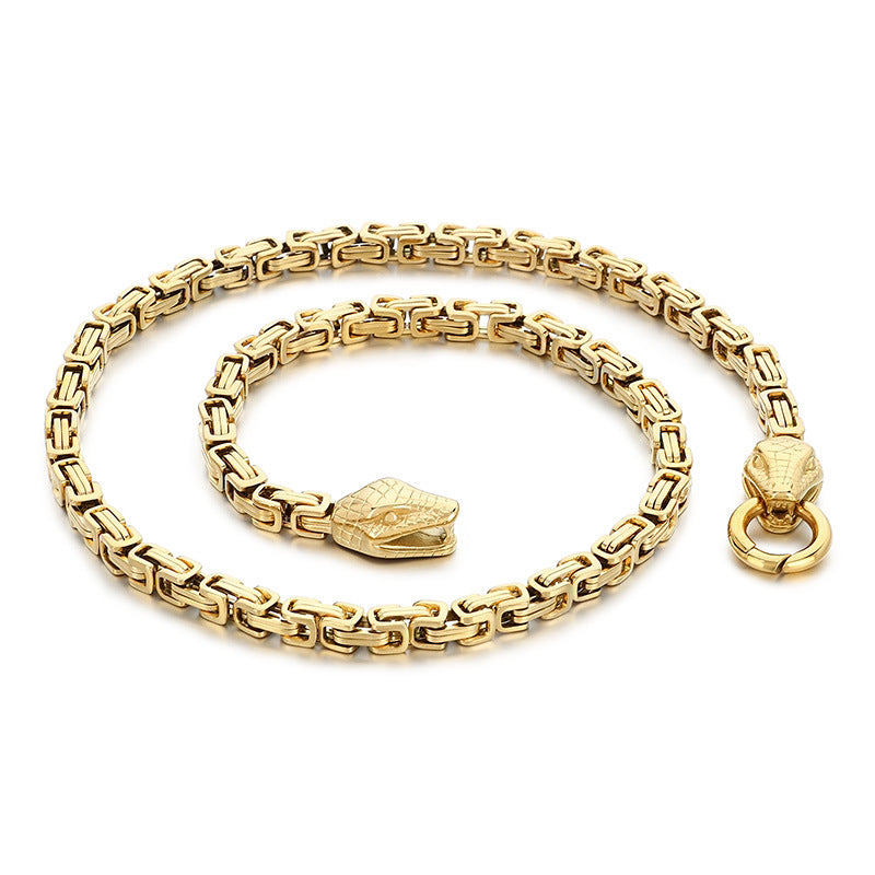 Planderful Men Stainless Steel Double Snakehead Necklace