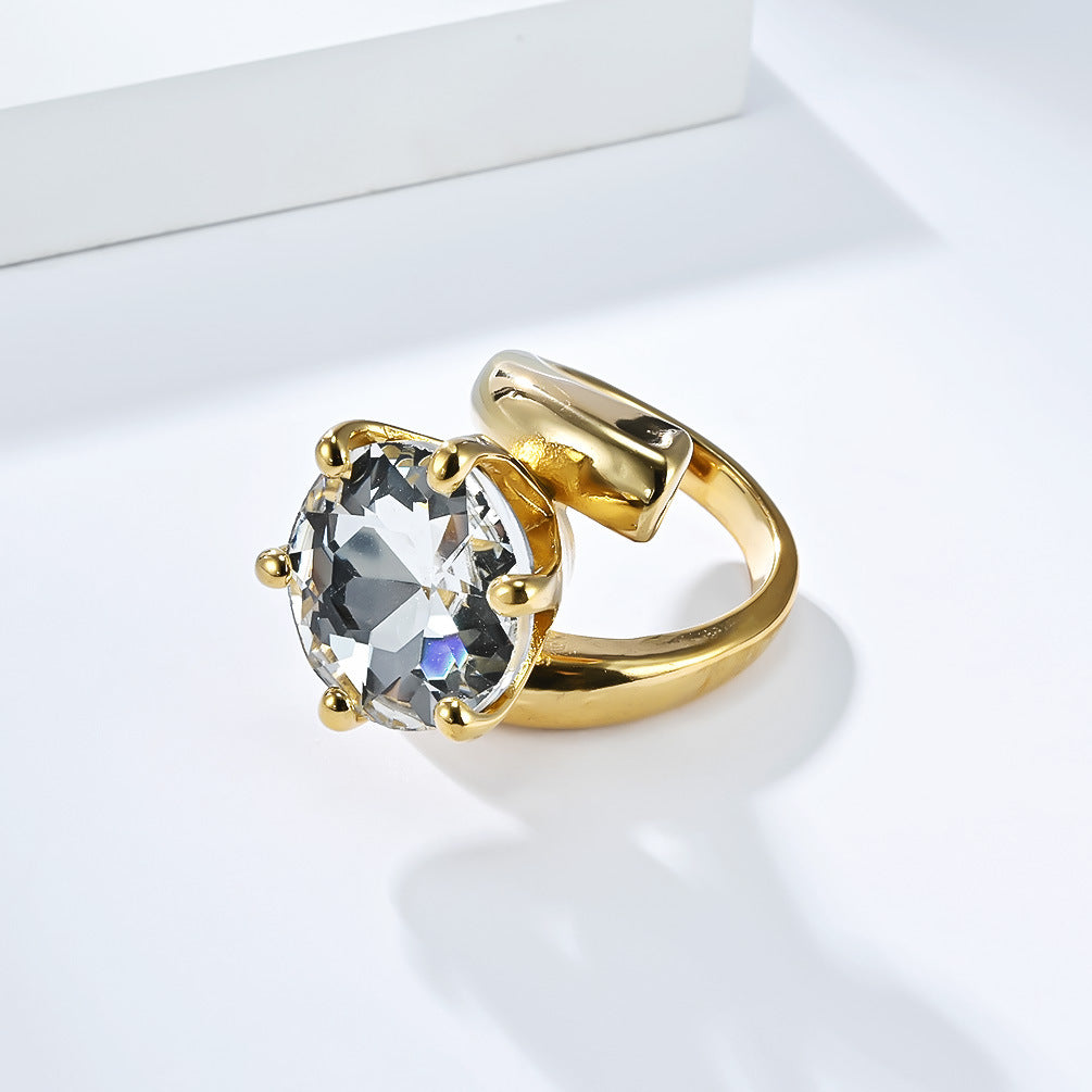 Planderful Unisex Titanium Steel Zircon Ring Plated 18K Gold Exaggerated Personality Everyday Genie Jewelry