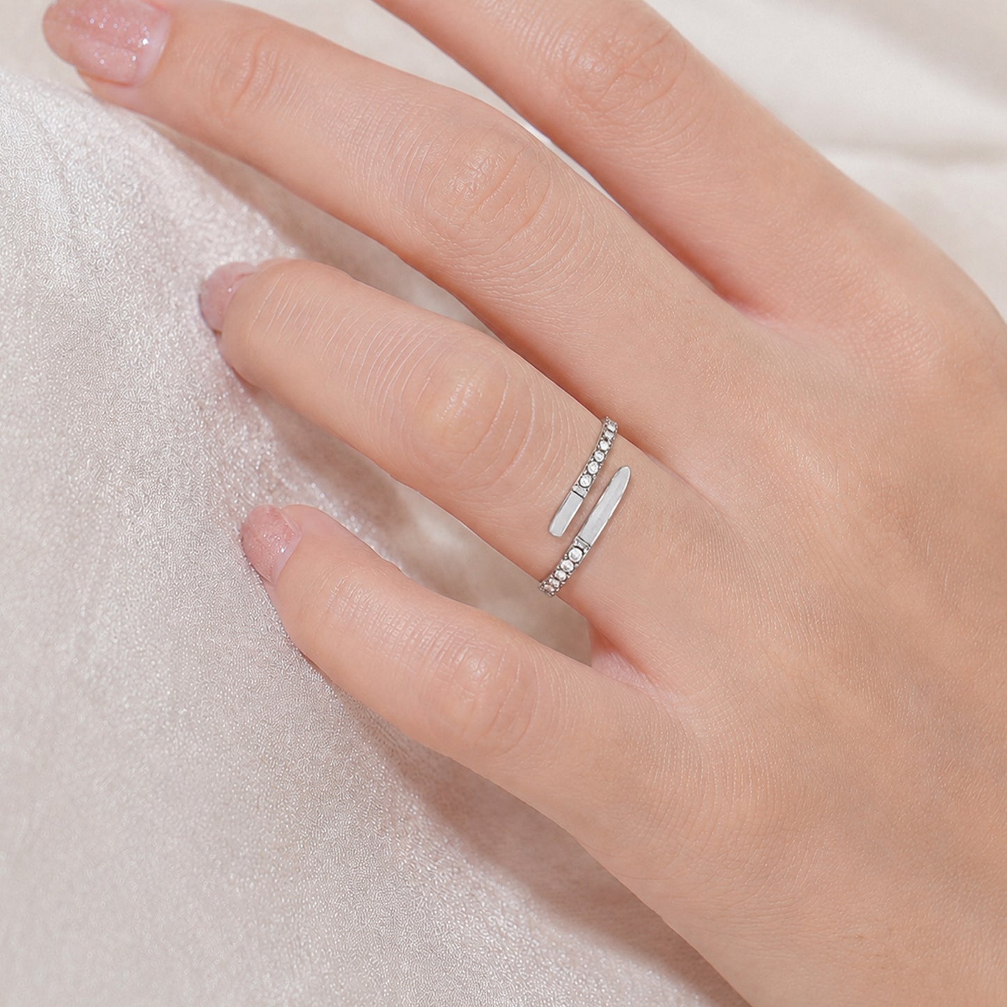 Planderful Zircon Stainless Steel Open Adjustable Ring For Women Unisex Luxury Jewelry