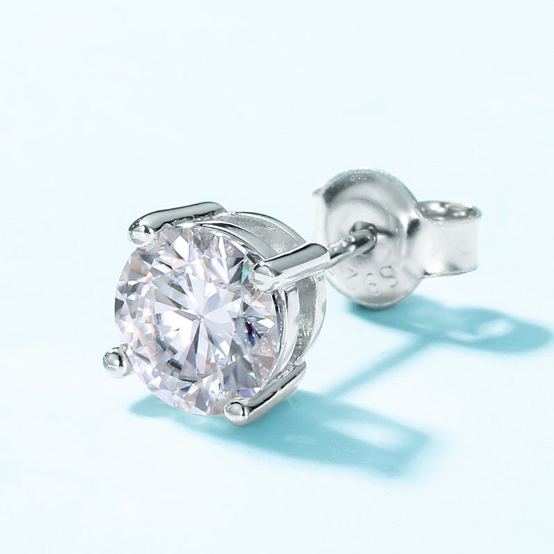 S925 Sterling Silver Moissanite Four-Prong 6.5 × 6.5 mm Stud Earrings