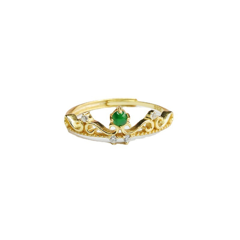 Icy Green Jadeite Laurel 925 Silver Ring