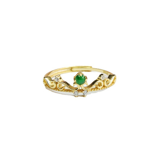Icy Green Jadeite Laurel 925 Silver Ring