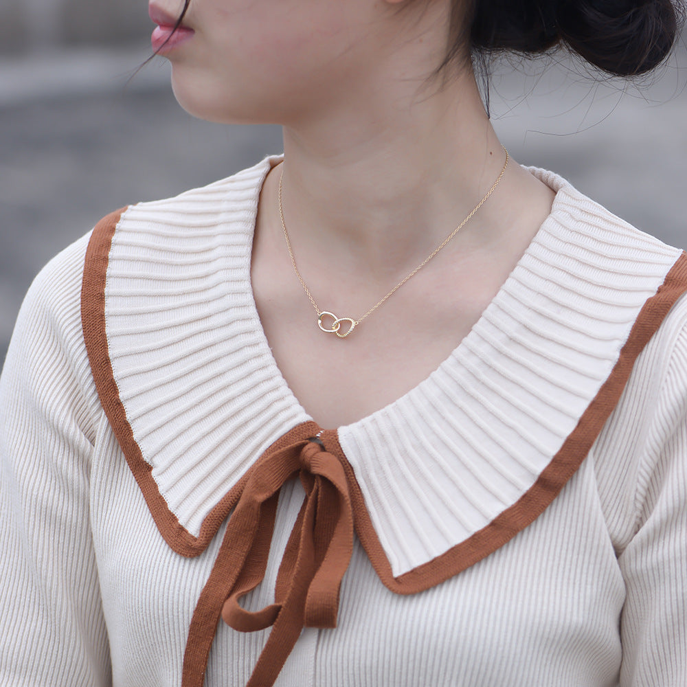 S925 Sterling Silver Geometric Twist Double Ring Buckle Necklace