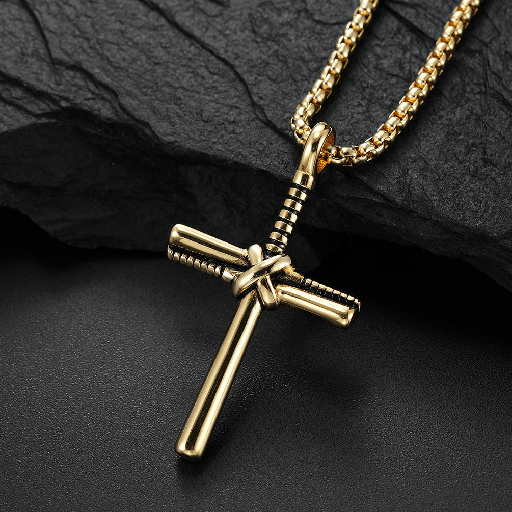Cross-Border Jewelry Supply Titanium Steel Baseball Bat Cross Necklace