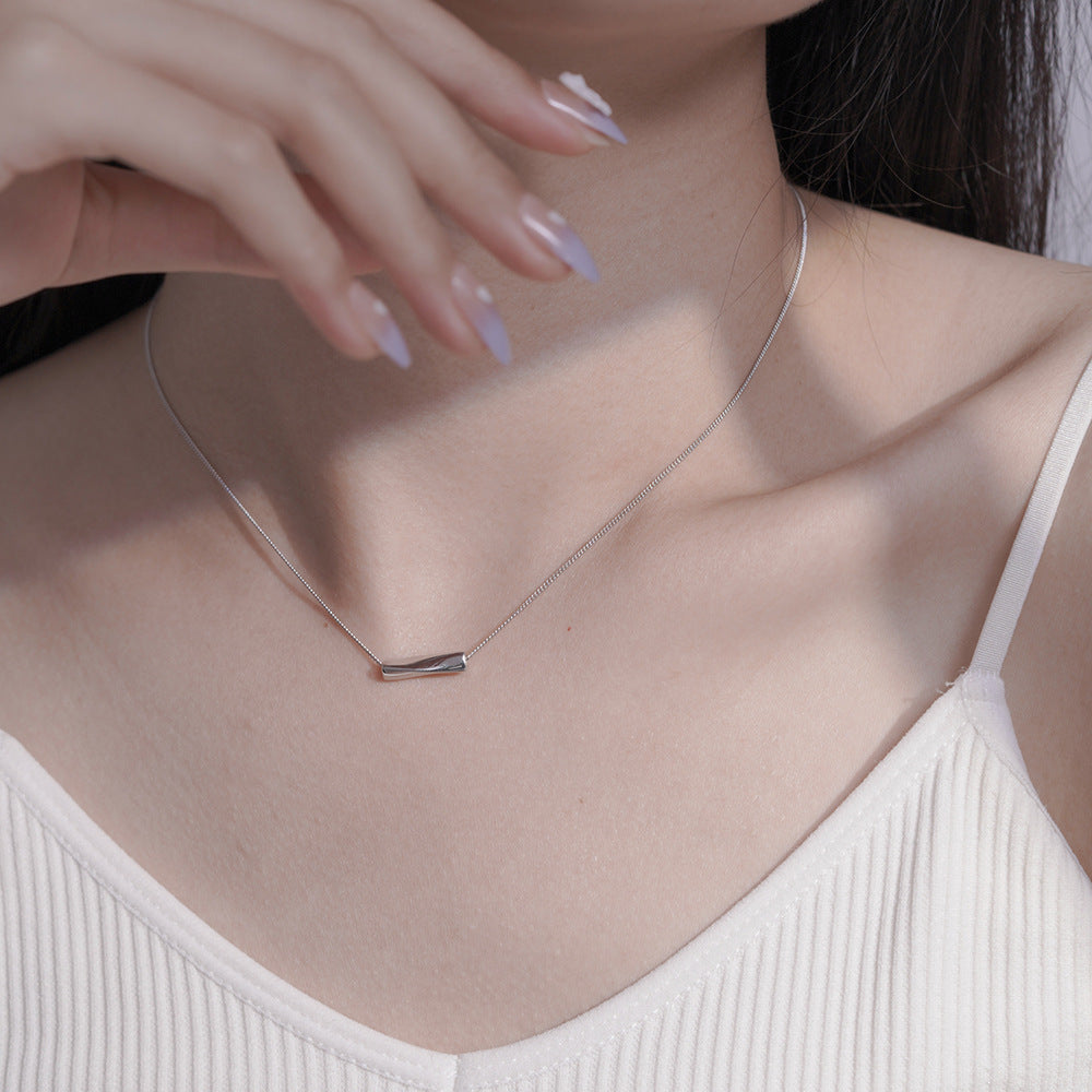 Korean Version Sterling Silver Necklace Female Geometry sS925 Irregular Strip Pendant Collarbone Chain