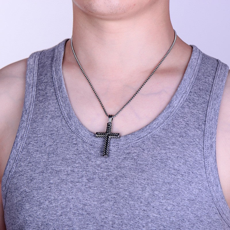 Planderful Jewelry Spiral Cross Necklace For Men Titanium Steel Retro Style Fashion Accessory