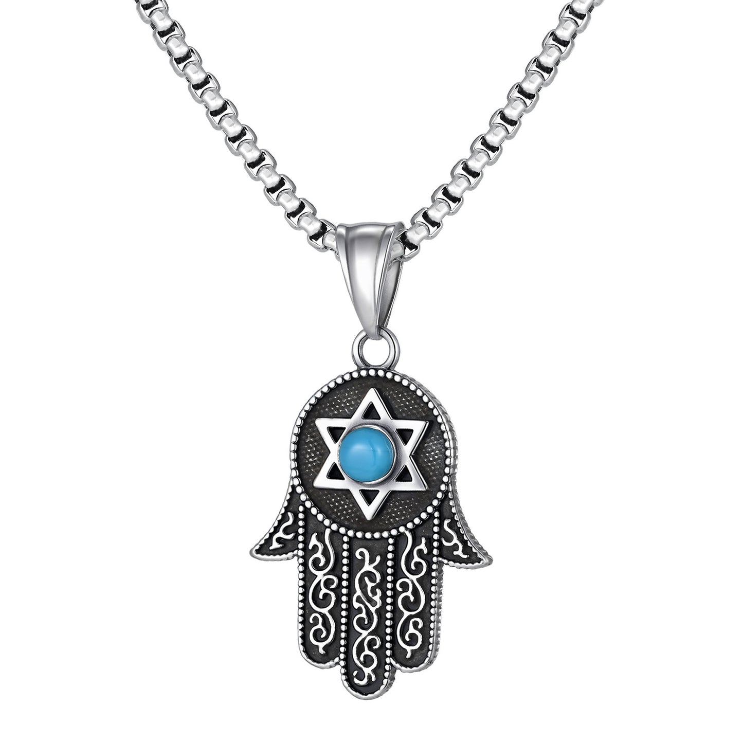 Planderful Stainless Necklace Men Hexagram Fatima Pendant