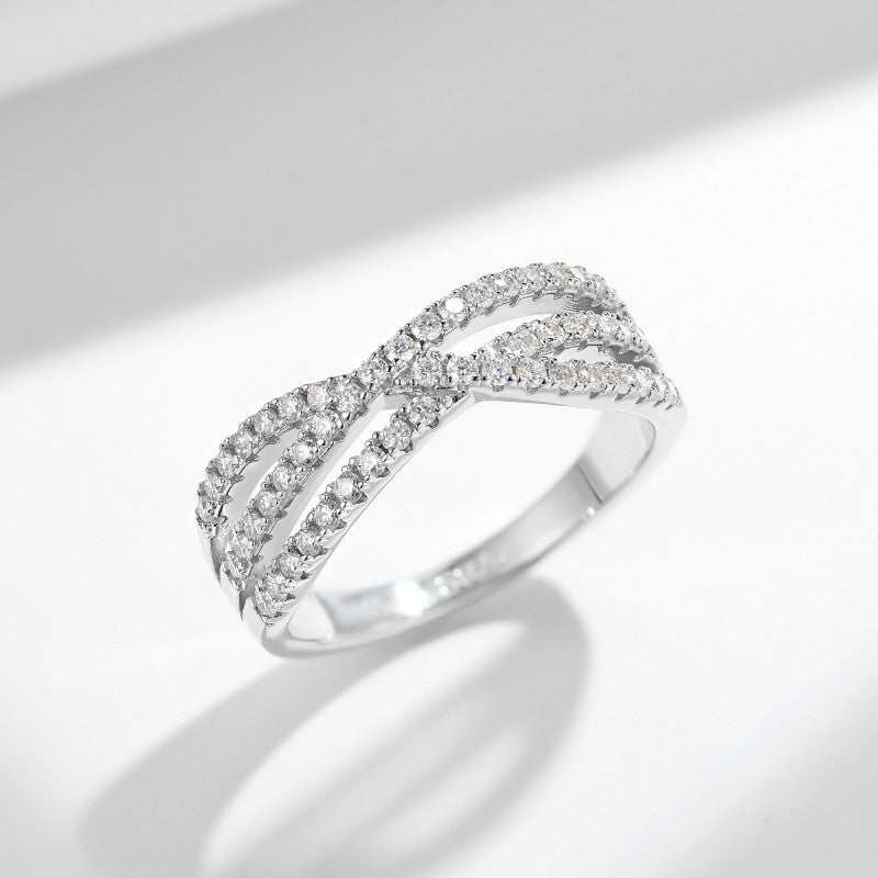 Cross Hollow Design Full Moissanite 925 Silver Plated 18k Platinum Ring for Girls