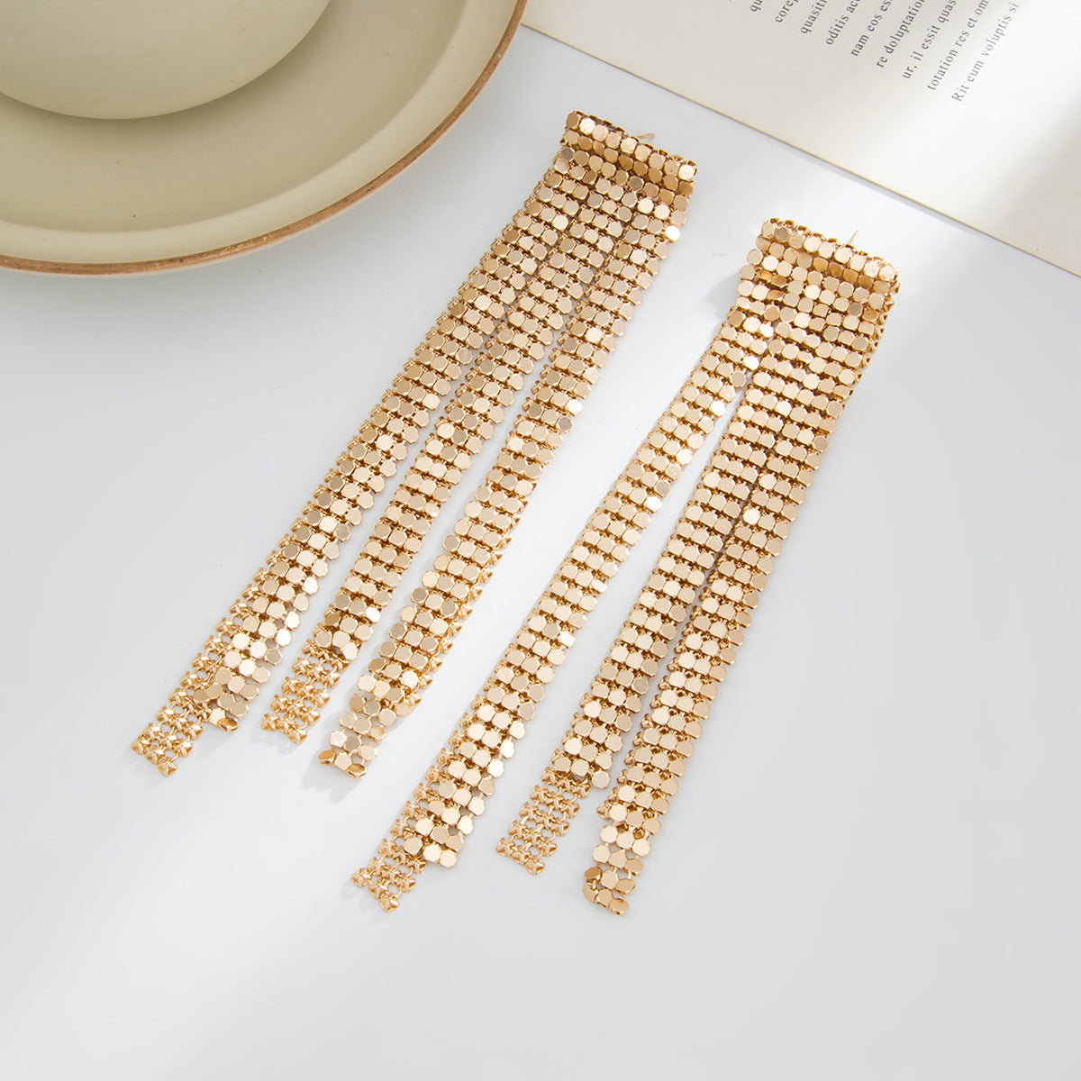Planderful Vienna Verve Statement Earrings Geometric Mesh Chain Fringed For Women