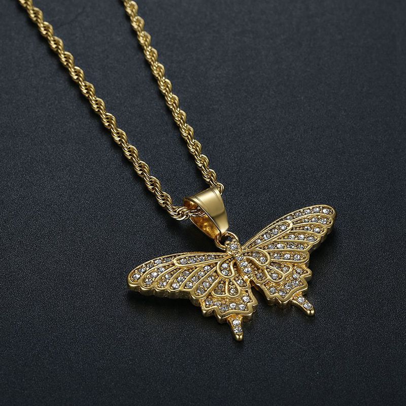 Rhinestone Necklace - Elegant Butterfly Pendant