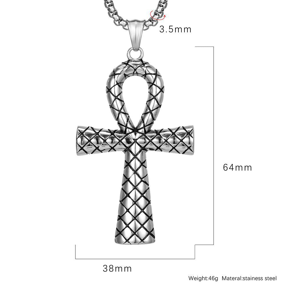 Planderful Personalized Ankh Cross Necklace Titanium Steel Pendant For Egyptology Lovers Gift