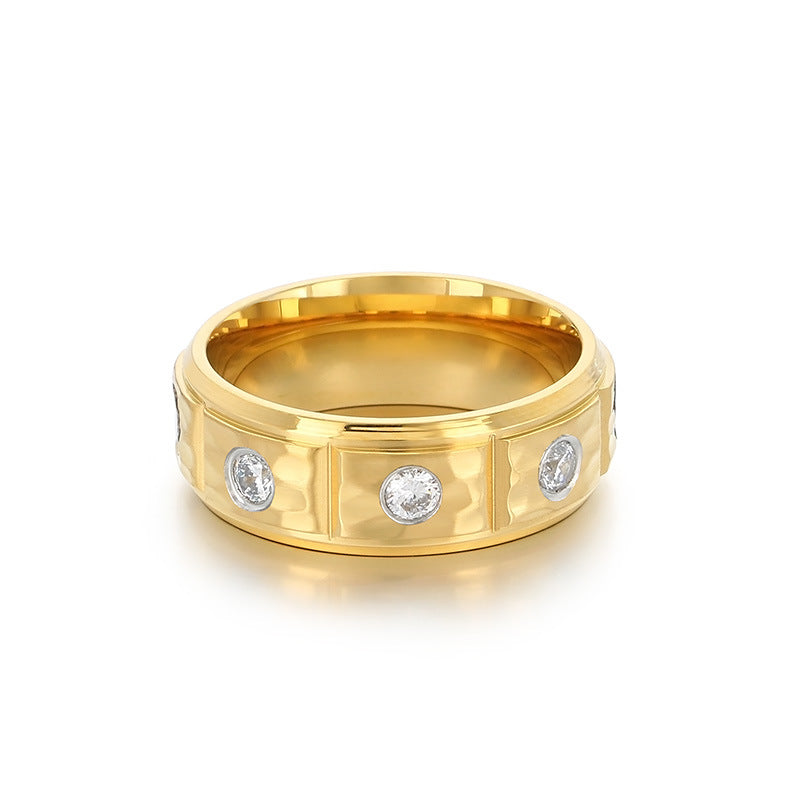 Planderful Mens Titanium Steel Ring Zircon 8mm Hip Hop