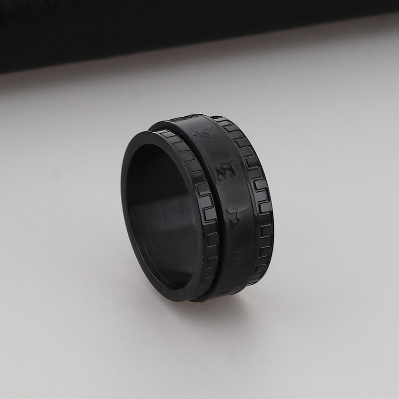 Pressing Lace Ring, Six-Character Mantra Decompression Rotatable Transfer Stainless Steel Ring For Men