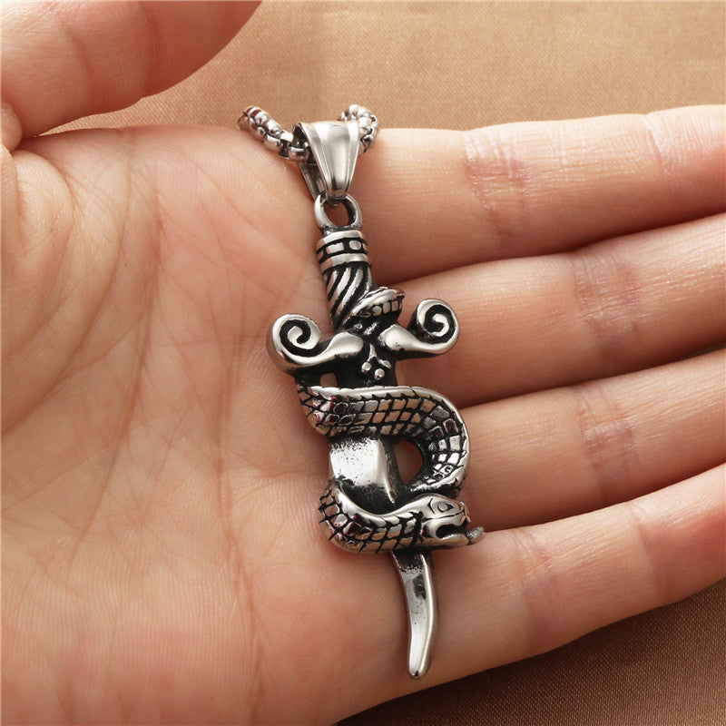 Personalized Titanium Steel Snake Knife Pendant Necklace for Men - Retro Punk Animal Design