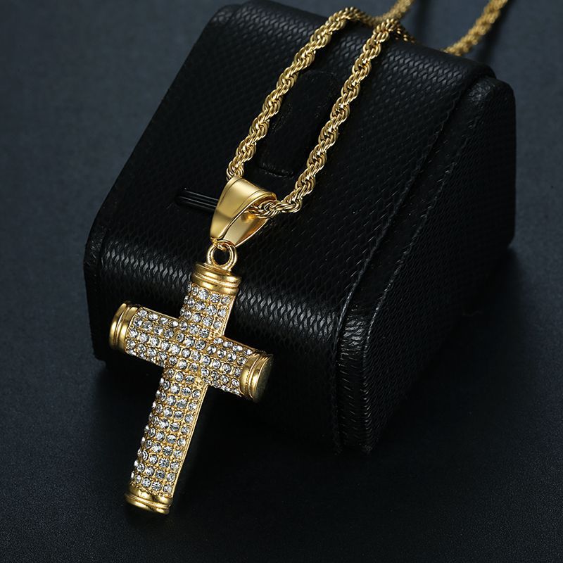 Planderful Everyday Genie Gold Plated Rhinestone Cross Necklace For Hip Hop Jewelry Fans Urban Style