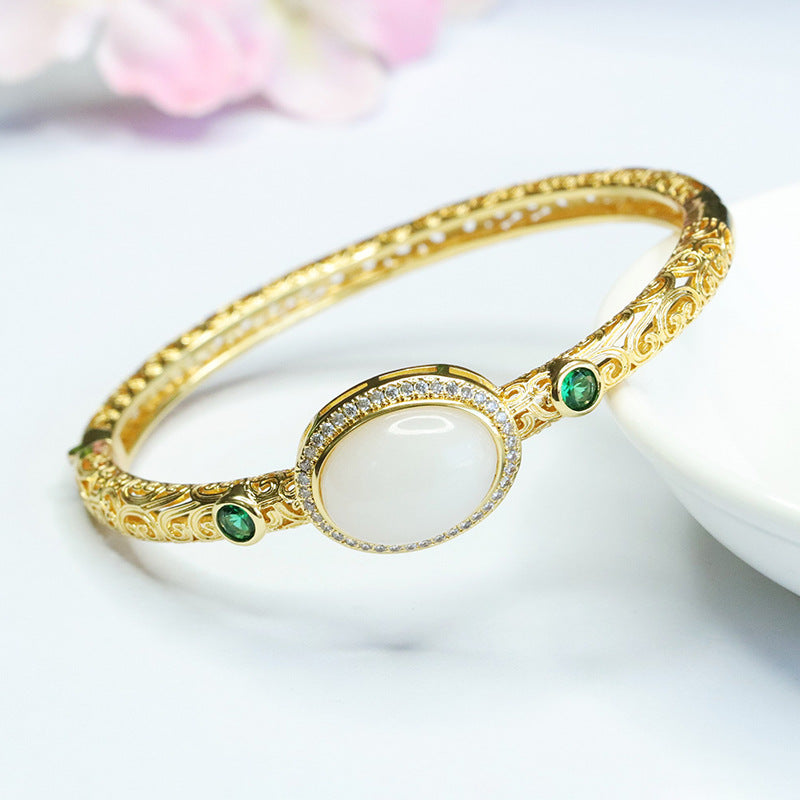 White Hetian Jade Ruyi Open Bangle
