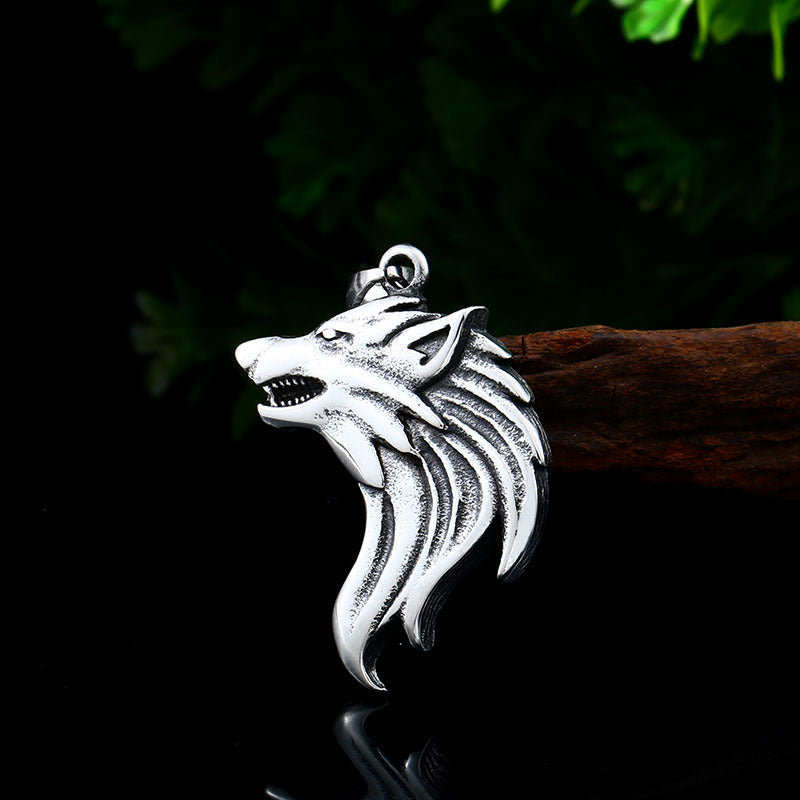 Men's Retro Viking Wolf Head Pendant in Stainless Steel – Wholesale Titanium Jewelry for Men