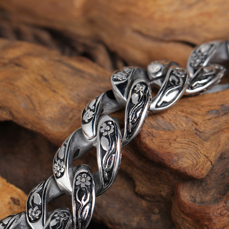 Retro Rose Pattern Titanium Steel Men's Bracelet - Wholesale Stainless Steel Resin Accessory