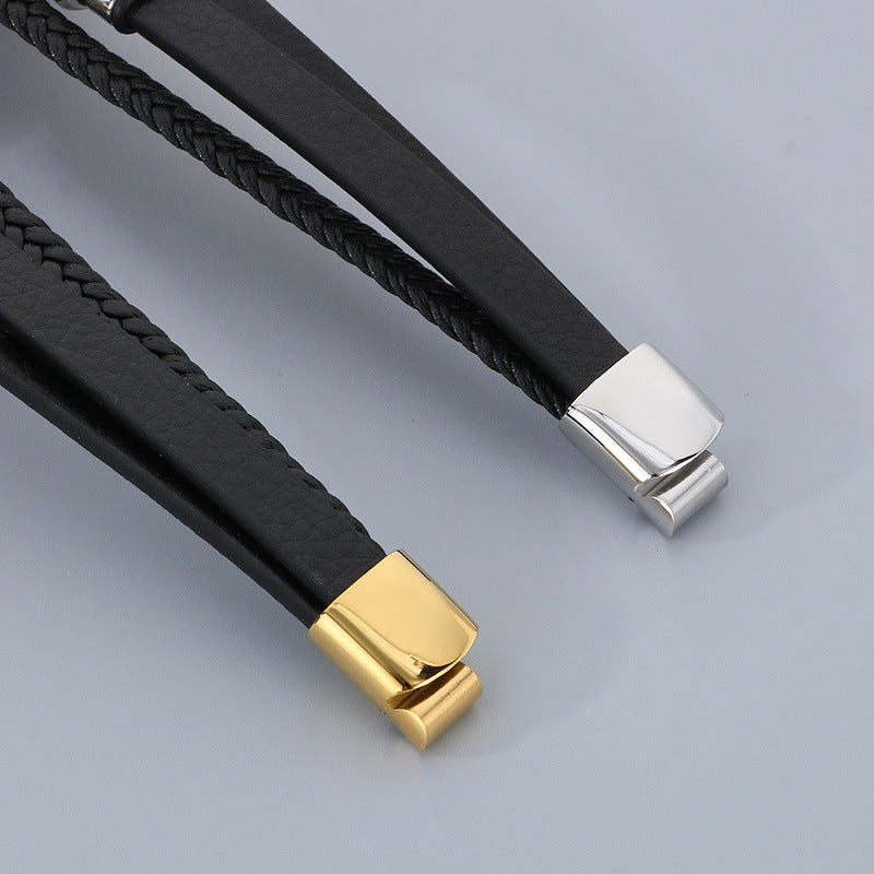 Planderful Leather Bracelet For Men Magnetic Buckle Everyday