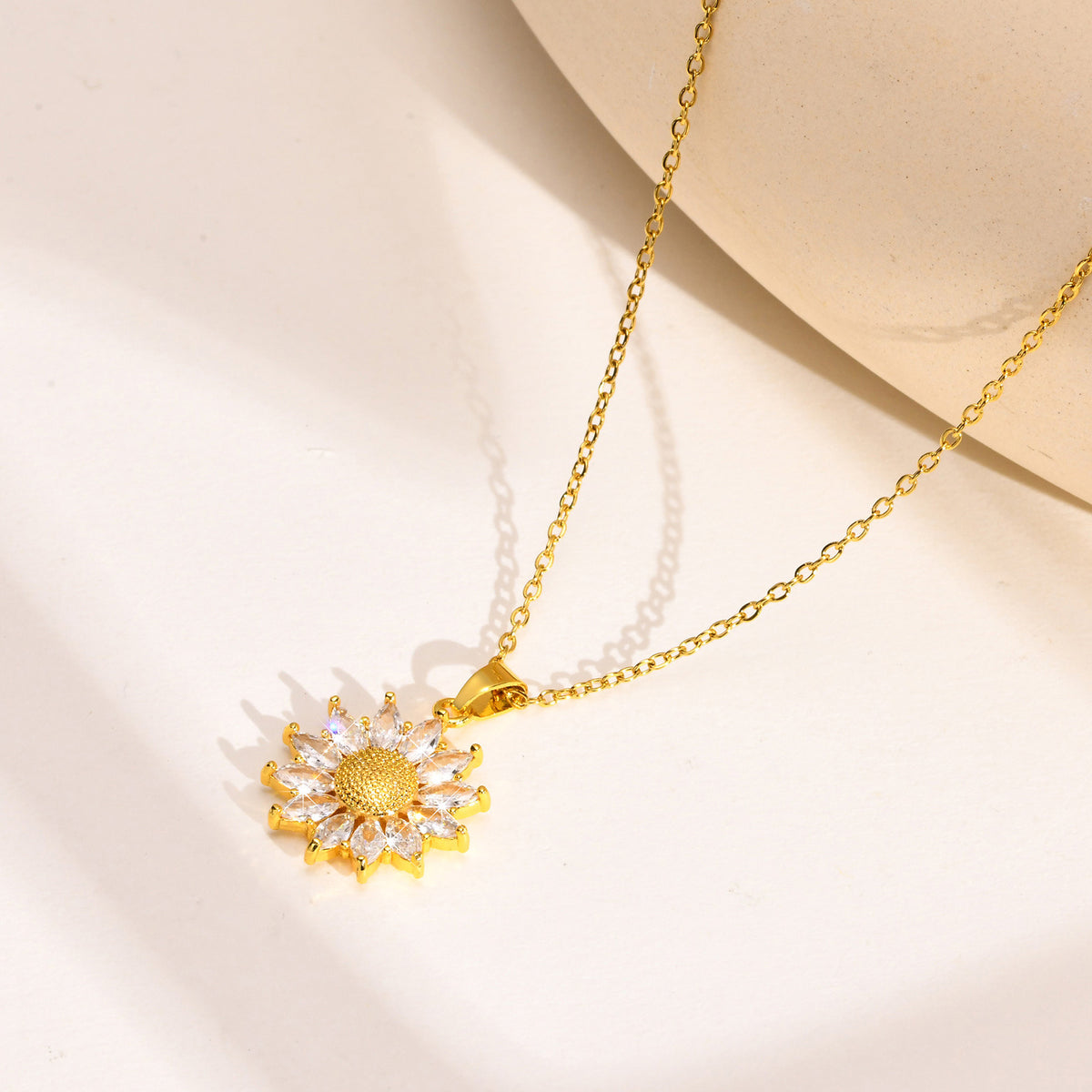Stainless Steel Chain Copper Sunflower Pendant Necklace Women's