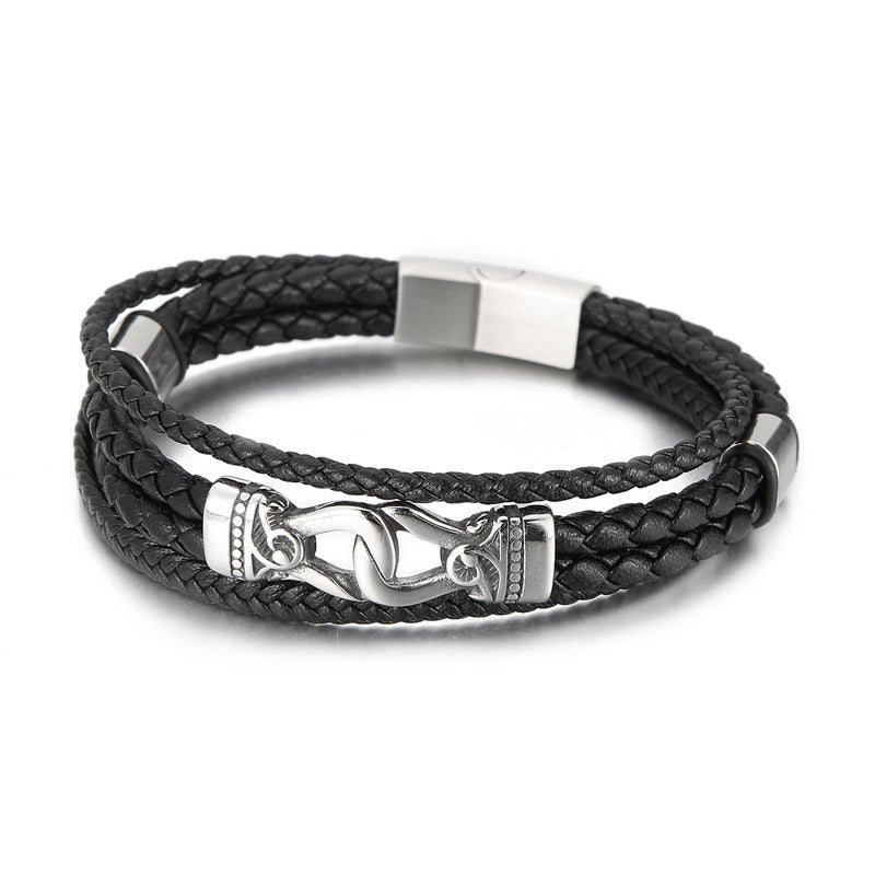 Planderful Men Magnetic Leather Bracelet Engraved Totem