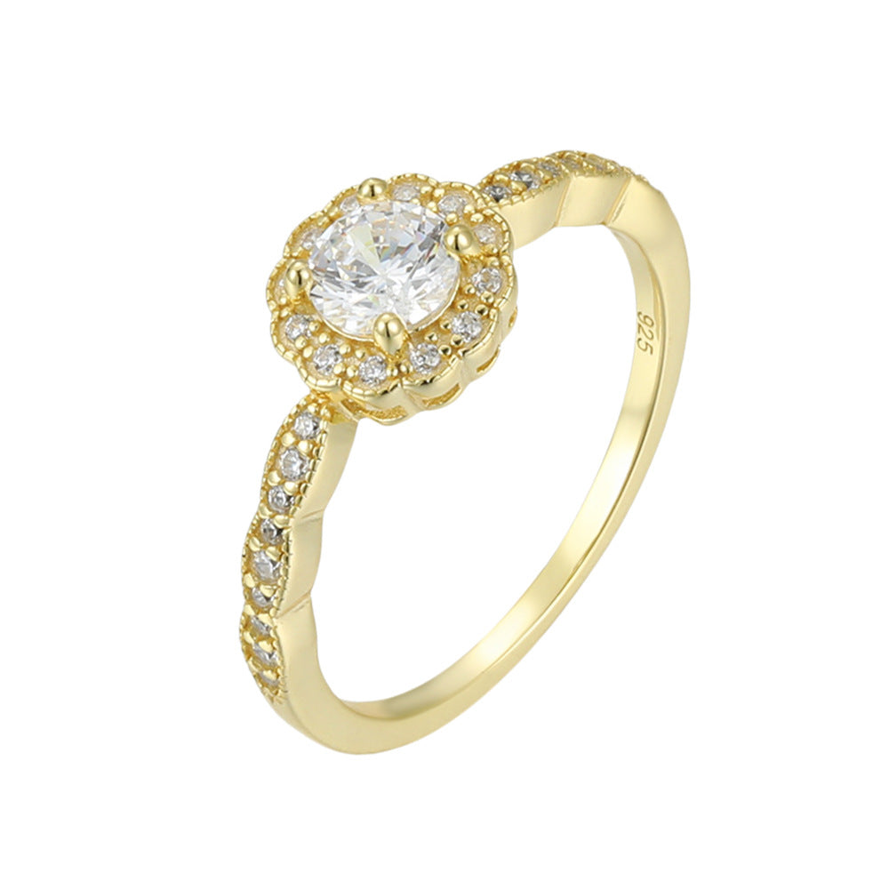 Jewelry S925 Sterling Silver Micro-Inlaid Zircon Ring Classic Wedding Ring
