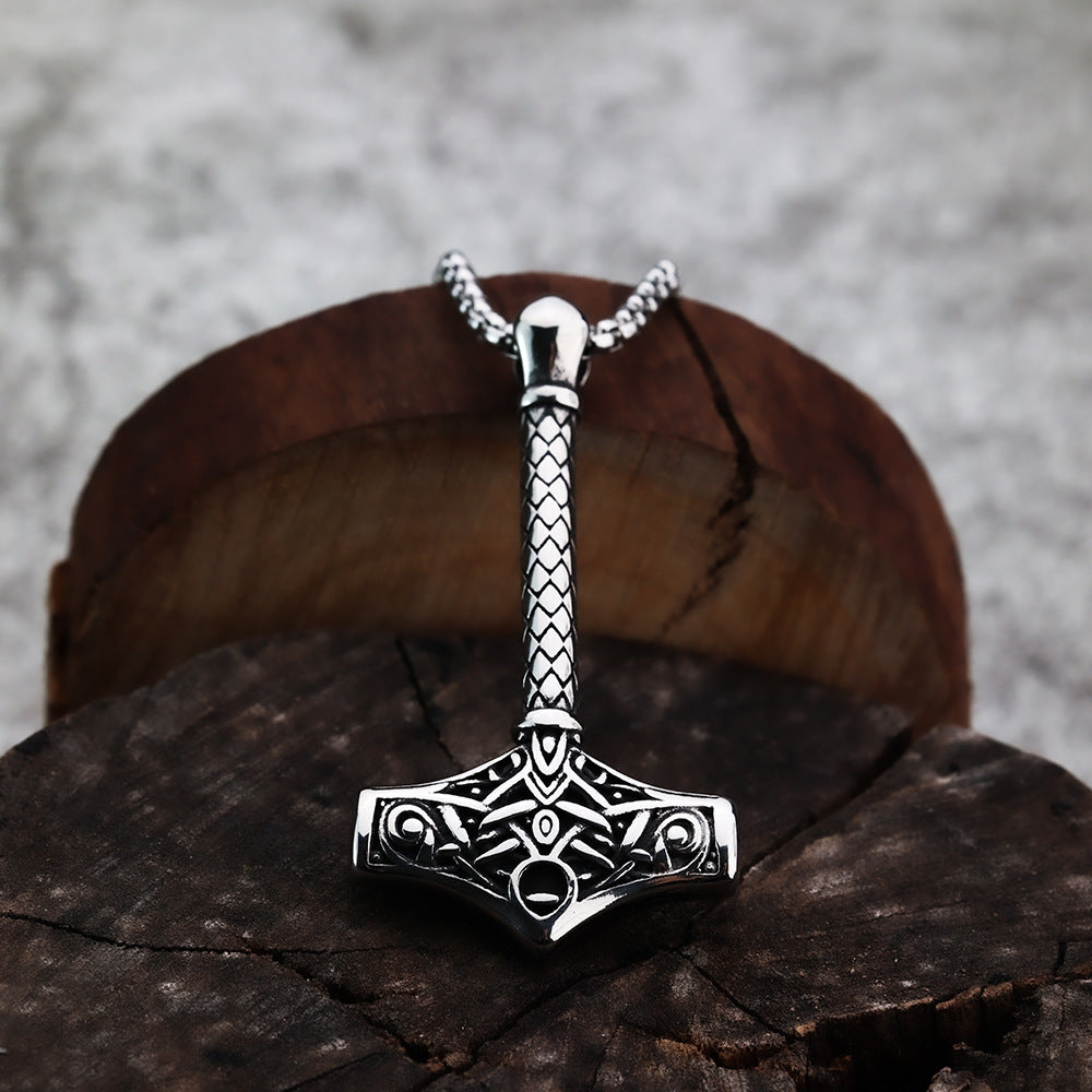 European And American Jewelry Wholesale Titanium Steel Pendant Necklace Retro Viking Hammer For Men