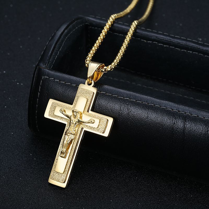 Planderful Cross Pendant Necklace Stainless Steel Wire Cut Casting Unisex Gift Everyday Wear
