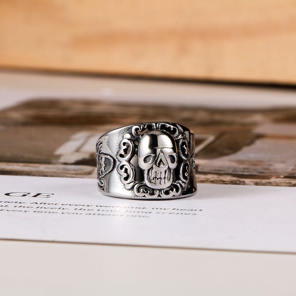 European American Titanium Steel Skeleton Ghost Horse Ring