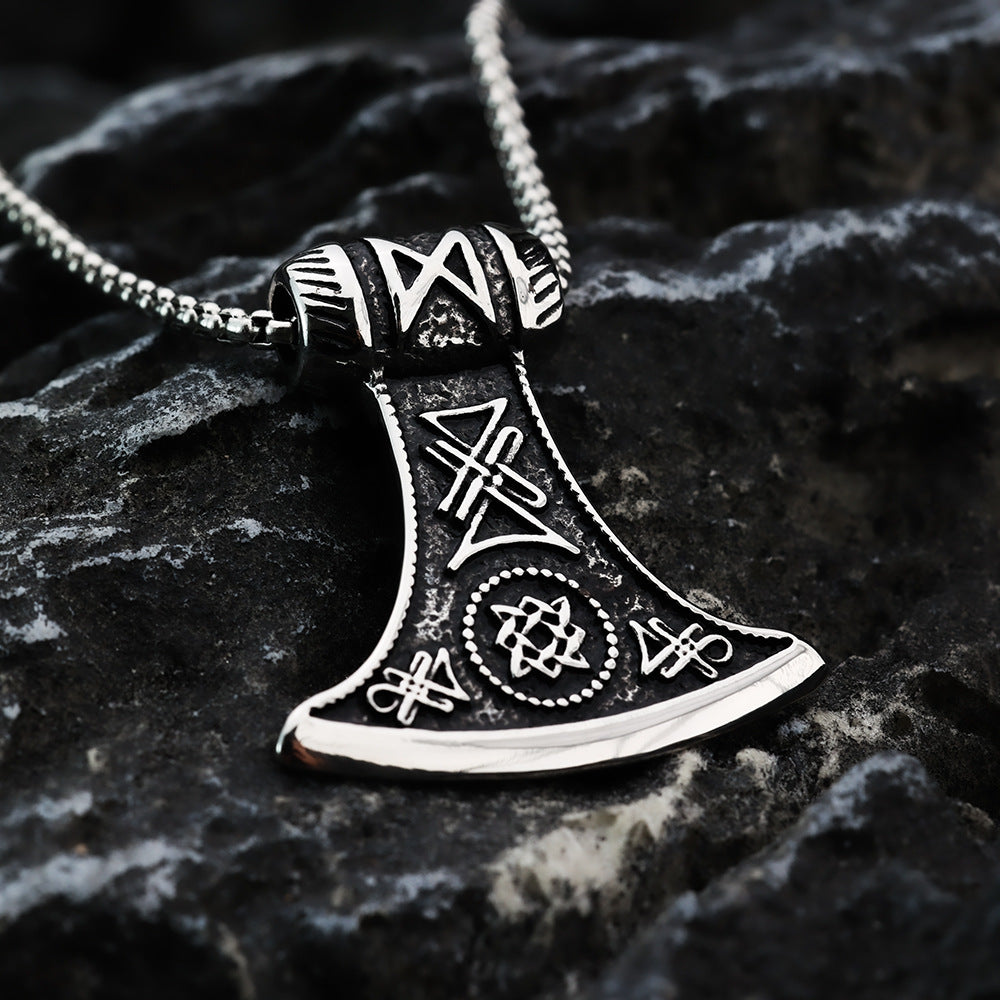 Nordic Retro Stainless Steel Double-Sided Viking Axe Pendant for Men