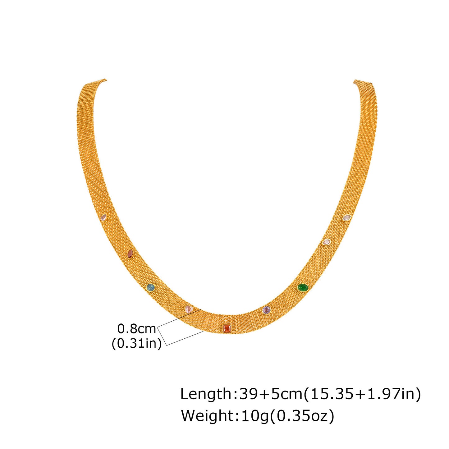 Gold Stainless Steel Mesh Chain With Colored Zircon Necklace Design Women's