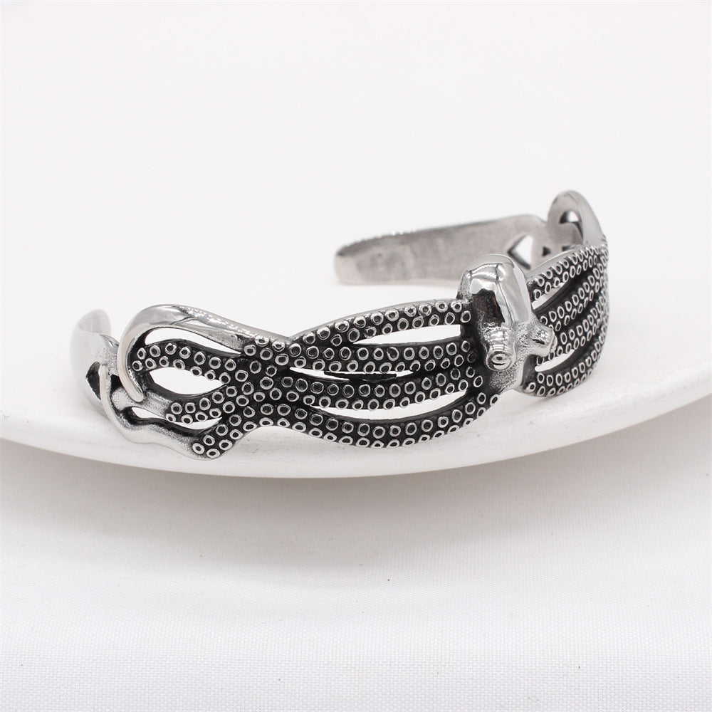 Planderful Titanium Steel Bracelet Unisex Retro Squid Octopus Design Protection Statement For Men And Women