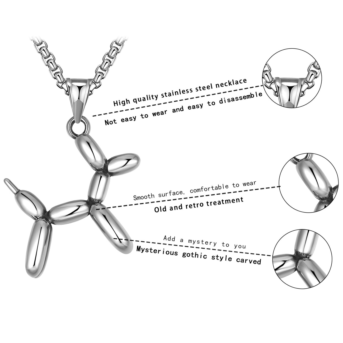 Steel Necklace – Statement Balloon Dog Pendant