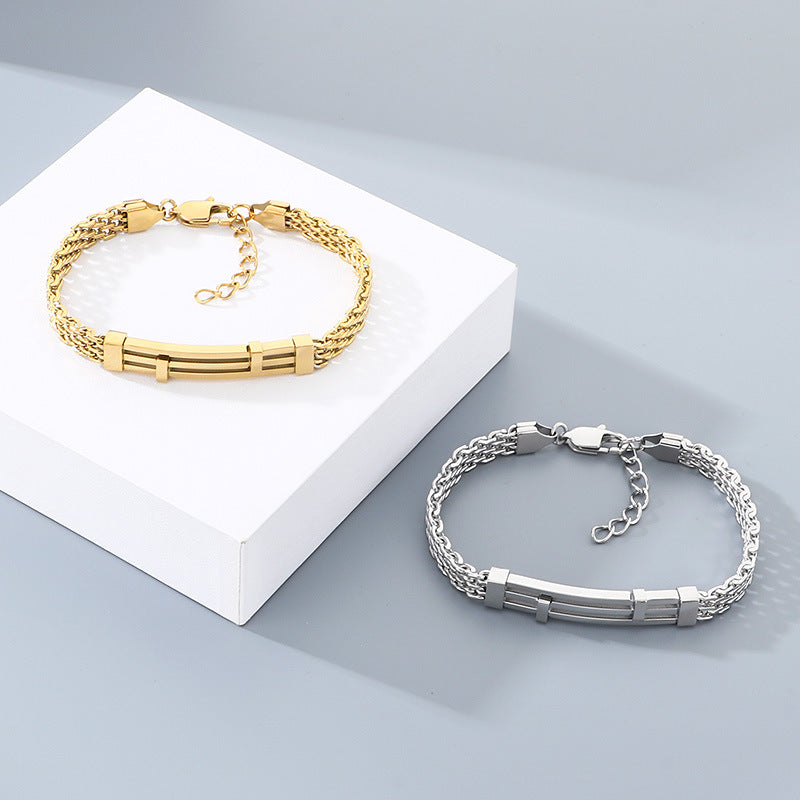 Design Mesh Chain Men's Geometric Lines Stainless Steel Adjustable Bracelet