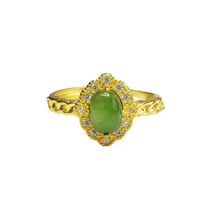 Hetian Jade Diamond-Shape Chain Ring