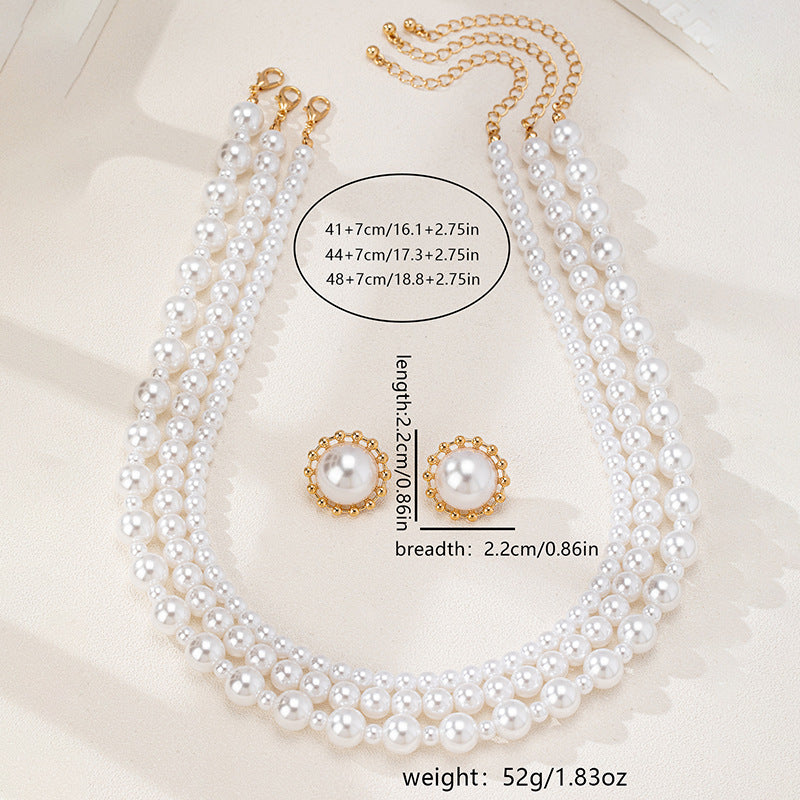 Elegant Pearl Stacking Necklace Earrings Set for Women