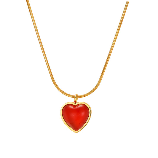Version Of Stainless Steel Heart-Shaped Love Round Snake Chain Collarbone Chain Women's Necklace