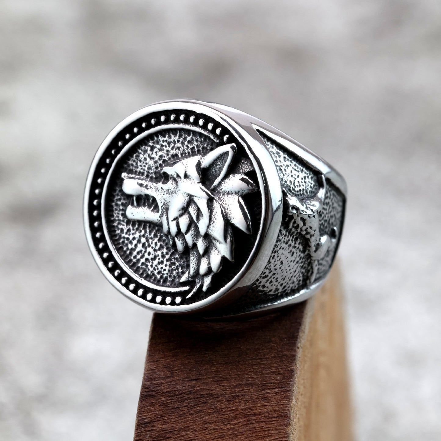 Planderful Viking Wolf Head Ring For Men Solid Stainless Steel Odin Mount Bold Retro European American Style
