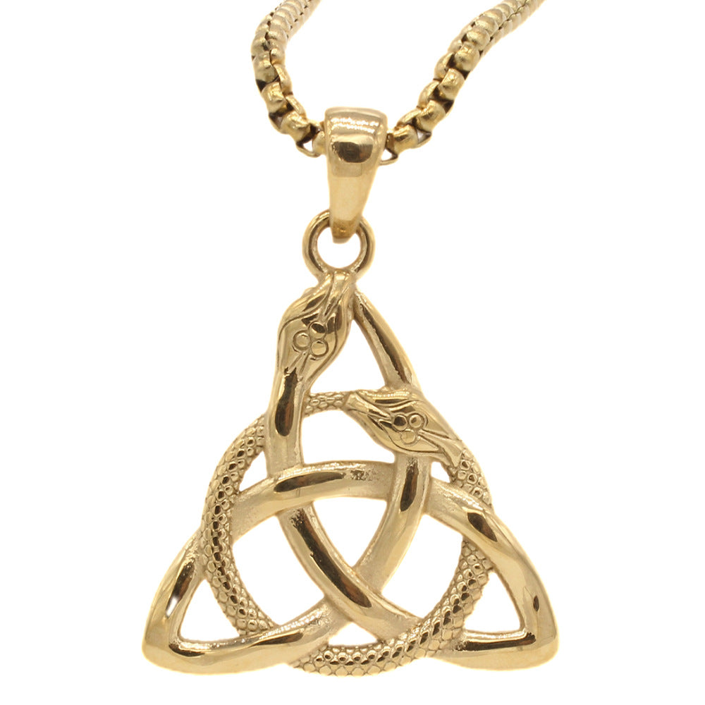 Titanium Steel Snake Triangle Pendant For Men And Unisex Durable Protection Symbol Everyday Genie Planderful