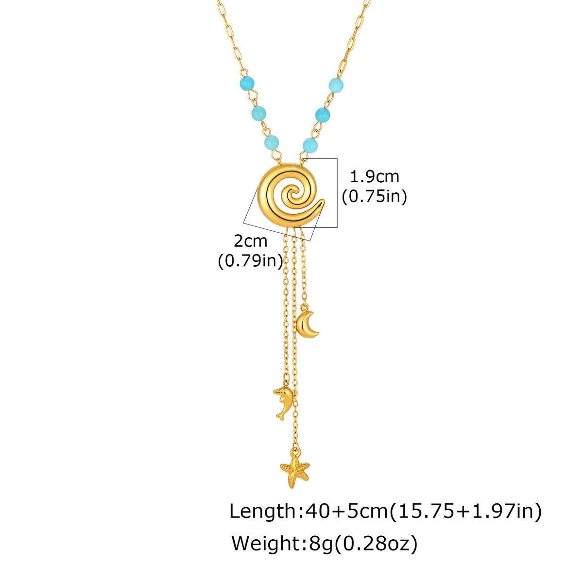 Summer Ocean Wind Stainless Steel Rectangular Chain Imitation Pearl Ocean Shell Fringed Necklace
