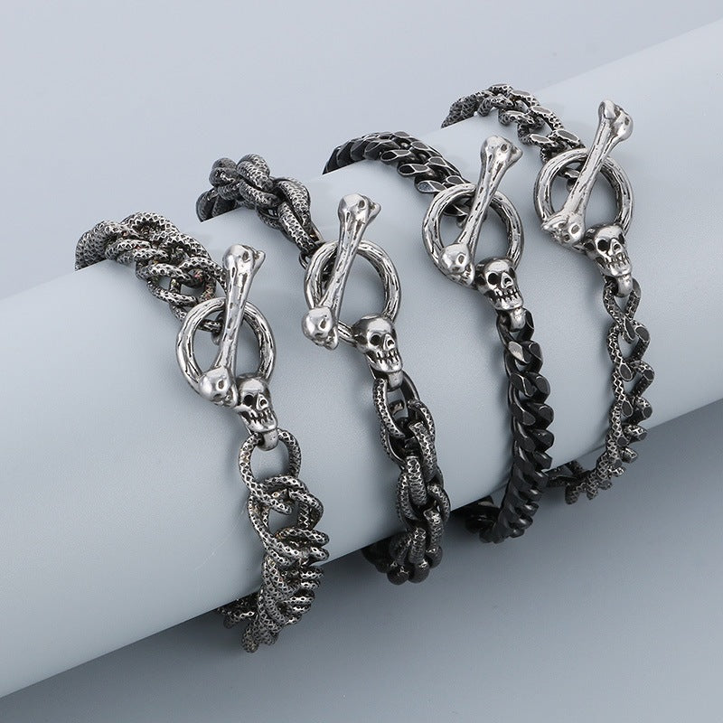 Punk Dark Wind Titanium Steel Bone Ot Buckle Bracelet – & Antique Unisex