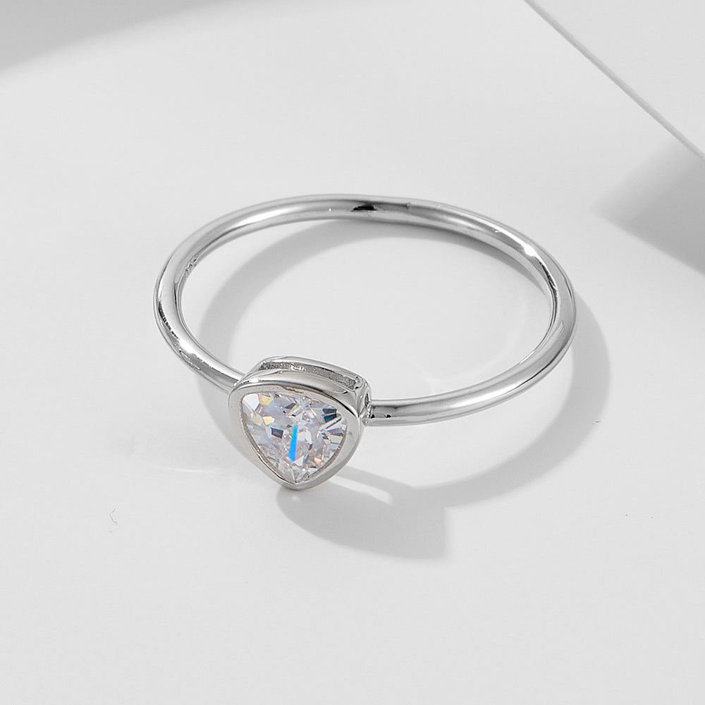 Geometric Triangle Single Zircon Ring 925 Silver Plated 14k Gold Zircon Ring