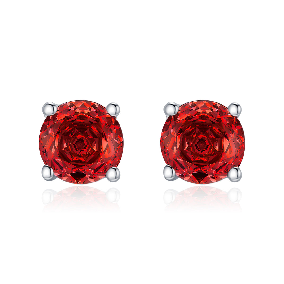 925 Sterling Silver Red Rose-Cut Zircon Stud Earrings