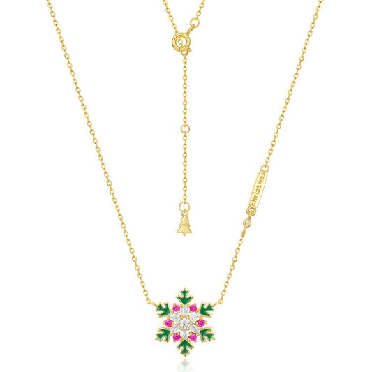 Christmas Colorful Zircon Snowflake Pendant Sterling Silver Necklace