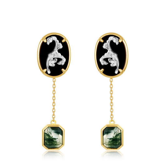 Planderful Everyday Genie Earrings – Cross-border New Olive Flower Relief with Green Moss Inlay