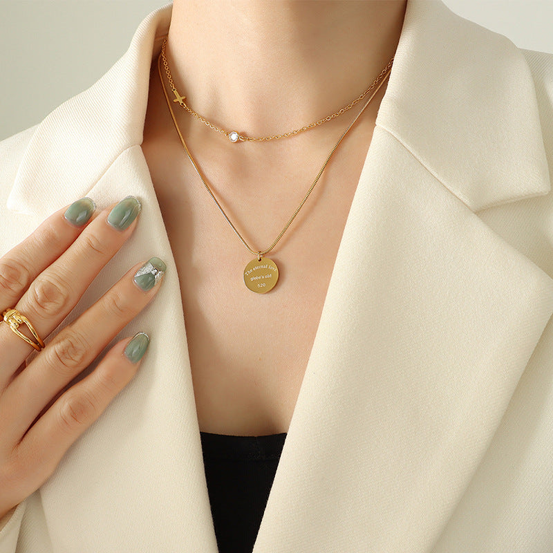 Gold-Plated Hip-Hop Coin Pendant Necklace with Zircon Cross - Planderful Collection