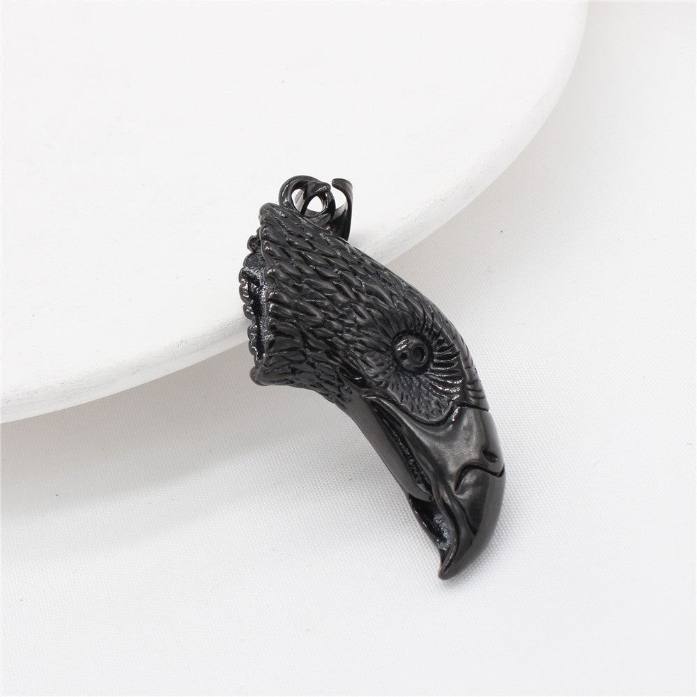 Planderful Three Dimensional Eagle Head Titanium Steel Pendant Unisex Punk Retro Statement Necklace