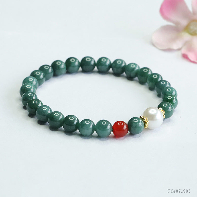 Blue Water Jadeite Round Bead & Agate Beaded Bracelet