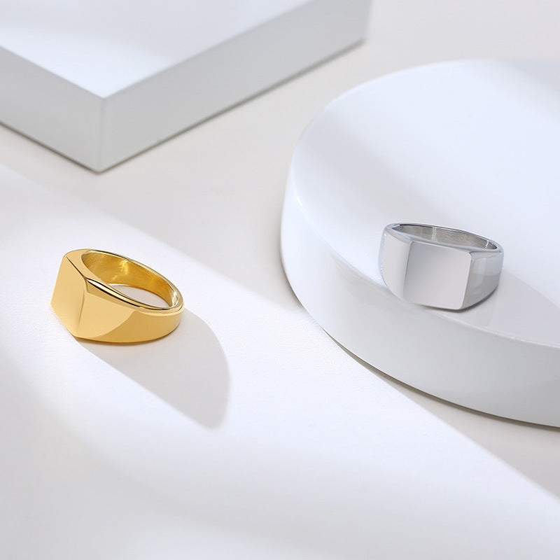 Stainless Steel Bare Body Square Ring Steel Gold Women's Jewelry